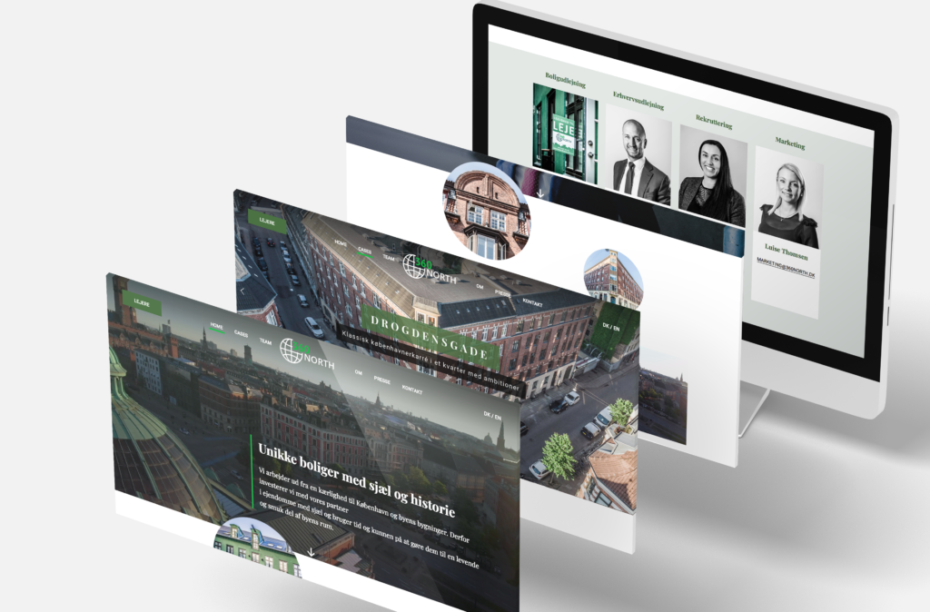 360 North desktop mockup. Preview af de forskellige sider fra hjemmesiden.